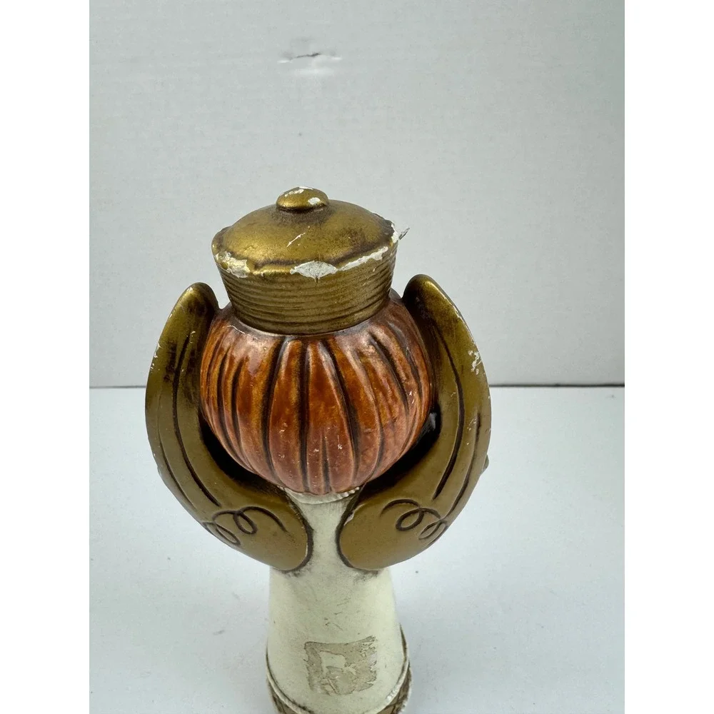 Vintage Ceramic Papier Mache Angel Figurine Gold Crown Wings Mid Century Decor